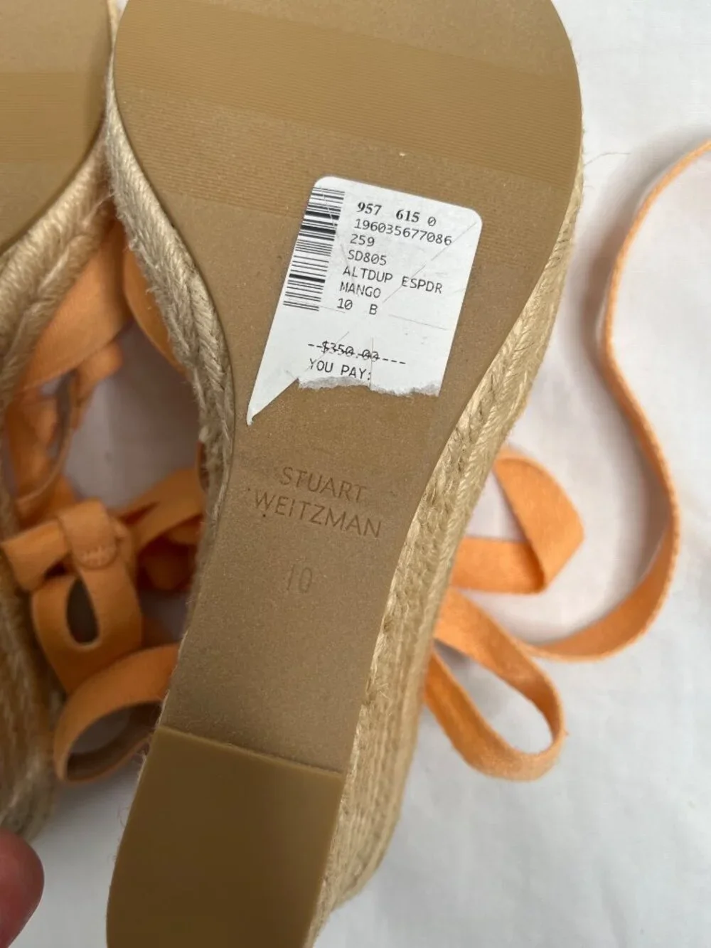 Stuart Weitzman Altrud Espadrille Wedge Sandals Mango Orange Size 10